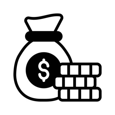 Paralarla dolu para çantasını gösteren iyi hazırlanmış bir sembol.