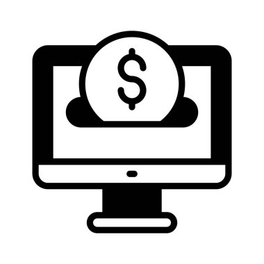 Çevrimiçi kazanç tasvir eden modern kabartma biçimi simgesi