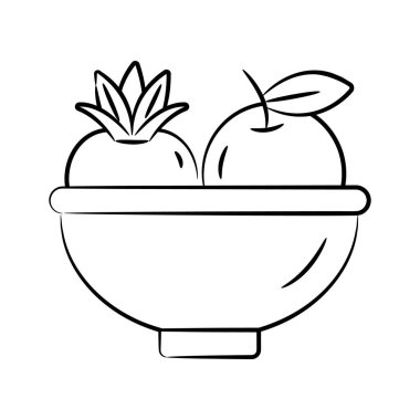 Sağlıklı yiyecekleri kasede tasvir eden bir el çizimi simgesi.