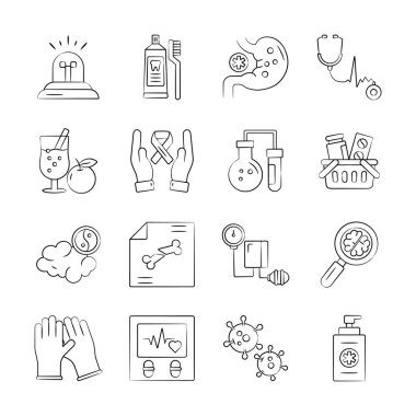 Tıbbi hizmetlerin el çizimi simgelerini kullanmaya hazır