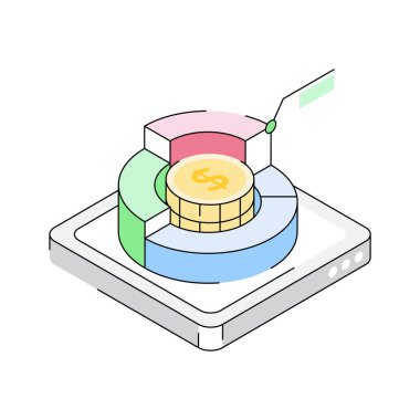 Piyasa paylarını tasvir eden premium izometrik simgemize bakın