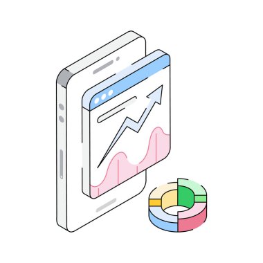 Çevrimiçi bilgi grafiklerini gösteren izometrik dış hat simgesi kullanmaya hazır