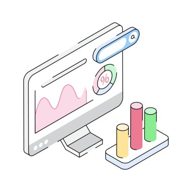 Çevrimiçi grafiği gösteren bu premium izometrik simgeye bir göz atın