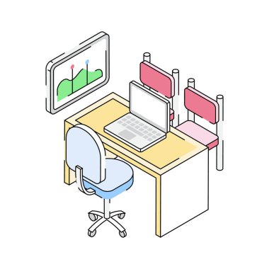 Ofisi gösteren iyi hazırlanmış izometrik simge