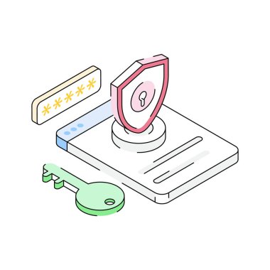 Güvenli giriş simgesi izometrik tarzda yaratıcı bir şekilde tasarlandı