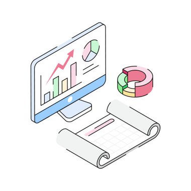 Dijital büyüme gösteren izometrik simge kullanmaya hazır
