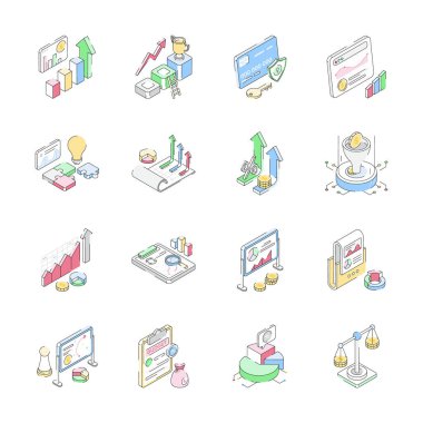 İş yönetimi izometrik simgelerinin premium destesini al