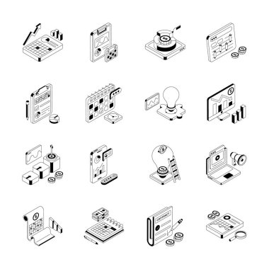 İş veri simgelerini gösteren son izometrik koleksiyona bak