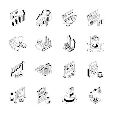 İş yönetimi izometrik simgelerinin premium destesini al