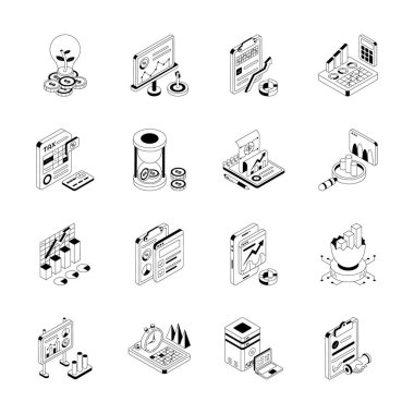 İş hizmetlerini tasvir eden izometrik simgelerin modern koleksiyonu