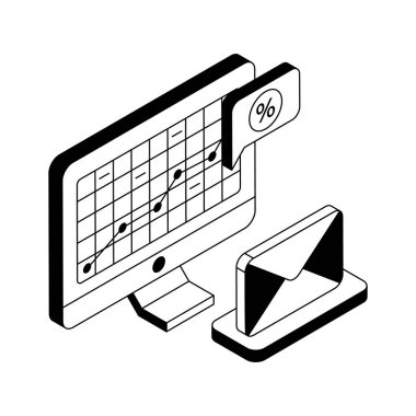 E- posta analizlerini gösteren izometrik simgeye bir göz atın