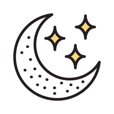 Yıldızlarla dolu bir gece gökyüzü ve hilal şeklinde bir ay