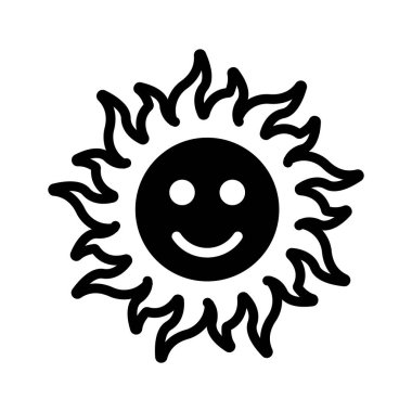 Güneşli ve açık gökyüzünü temsil eden neşeli bir güneş ikonu