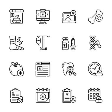 Tıbbi servis satırı simgelerinin bu kullanışlı koleksiyonunu al