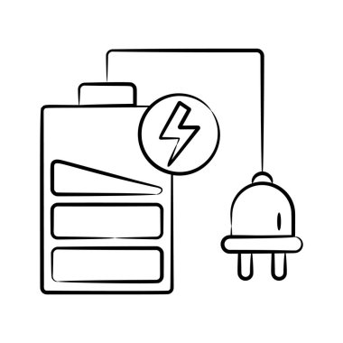 Pil şarj hücresini gösteren modern el çizimi biçim simgesi