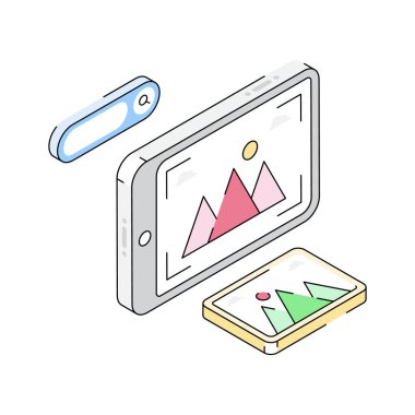 Mobil galerinin modern izometrik biçim simgesi