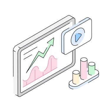 Video analiz panelinin inanılmaz bir izometrik simgesi