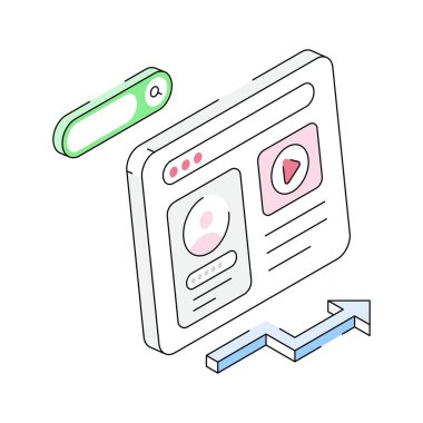 Web içeriği panelinin premium izometrik ana hatları simgesi