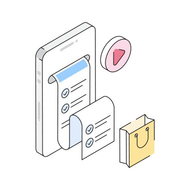 Alışveriş listesi konseptini gösteren birinci sınıf izometrik simge