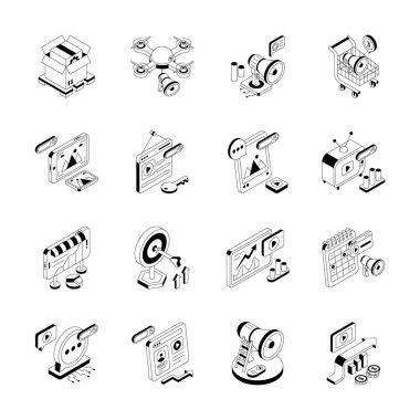 Görsel olarak bağlanan set, pazarlama planlarını izometrik simgeleri gösteriyor