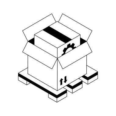 Ürün pazarlamasını gösteren bir izometrik taslak simgesi