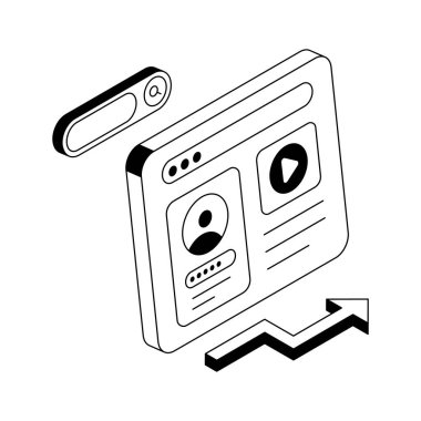 Web içeriği panelinin premium izometrik ana hatları simgesi