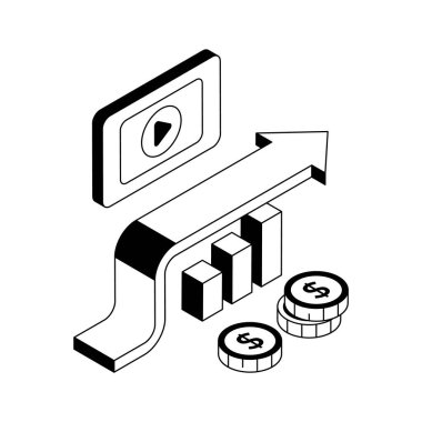 Ödenmiş içerik stratejisini gösteren modern bir izometrik simge