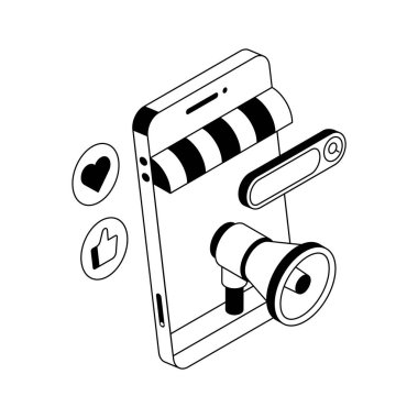 Medya reklamcılığı yaklaşımının büyüleyici bir izometrik simgesi