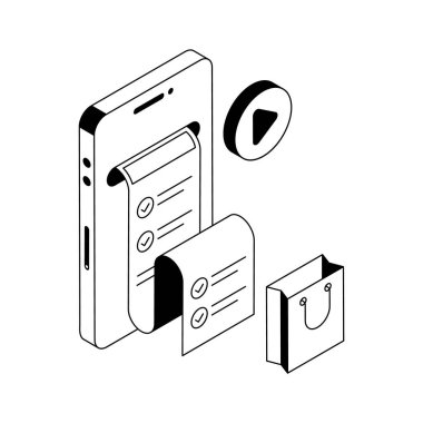 Alışveriş listesi konseptini gösteren birinci sınıf izometrik simge