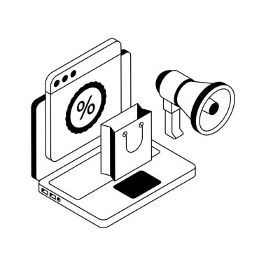 Satış promosyonu reklamının son moda izometrik simgesi