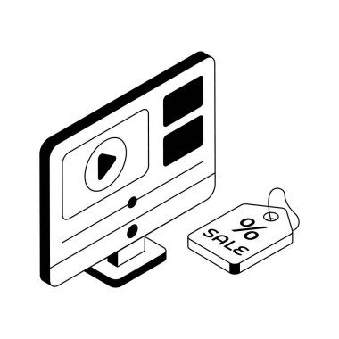 Çevrimiçi satış etkinliğini gösteren parlak bir izometrik simge