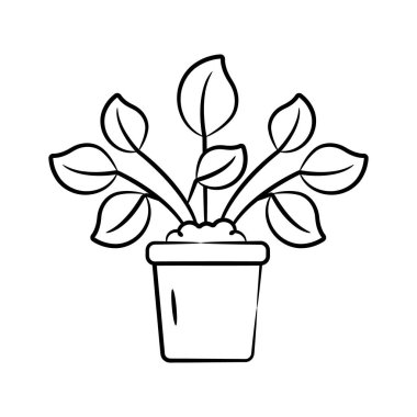 Saksı yapraklarını gösteren iyi tasarlanmış bir el çizimi simgesi