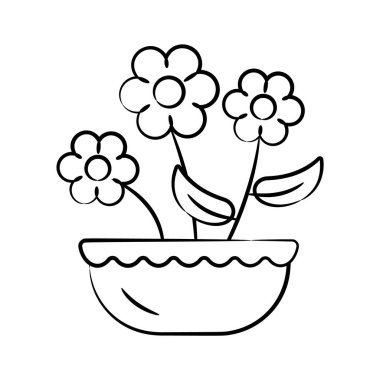 Karalama stilinde tasarlanmış, kişiselleştirilebilir bir saksı ikonu