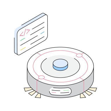 Akıllı elektrik süpürgesinin büyüleyici izometrik biçim simgesi