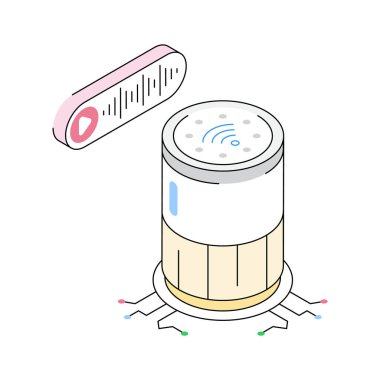 Akıllı hoparlör teknolojisinin birinci sınıf izometrik simgesi