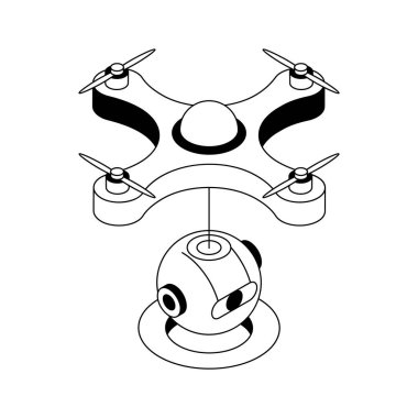 İnsansız hava aracı teknolojisinin görsel olarak bağlanan izometrik bir simgesi