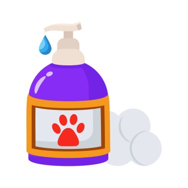 Üzerinde patisi olan 2D bir şampuan şişesi.