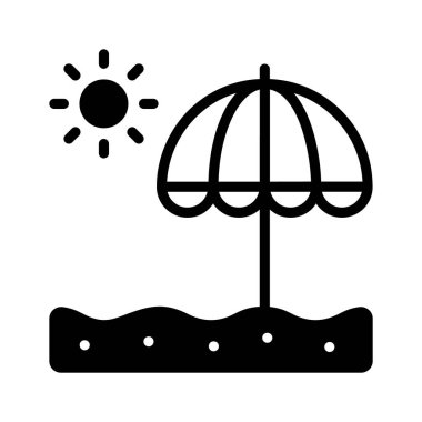 Güneşli bir plaj şemsiyesini gösteren bir simge.
