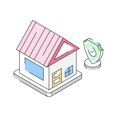 Emlak sigortasının izometrik simgesi görsel olarak bağlanıyor