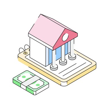 İpotek işlemciliğinin görsel olarak çekici izometrik simgesi