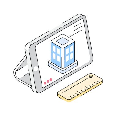 Çevrimiçi özellikleri gösteren iyi tasarlanmış izometrik simge