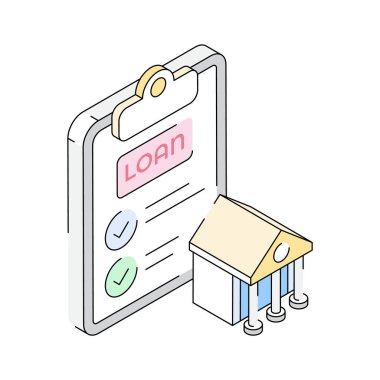 Güvenli bir banka kredisi onayının birinci derece izometrik simgesi