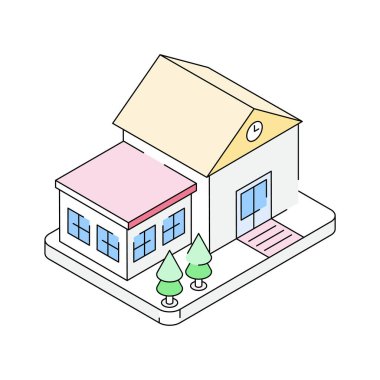 Lüks bir konağı tasvir eden büyüleyici bir izometrik ikon