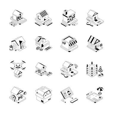 Emlak ve özellik izometrik simgelerini kullanmaya hazır