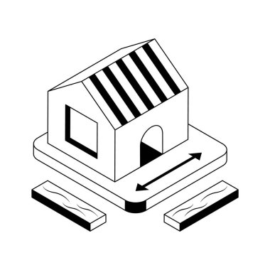 Ev ölçüm detaylarını gösteren bir izometrik simge
