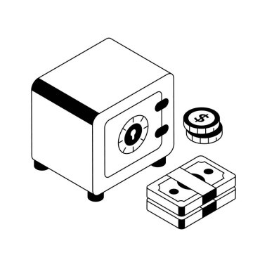 Güvenli bir para kasasının iyi tasarlanmış izometrik simgesi