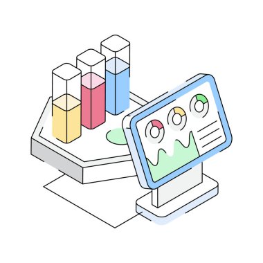 Veri analizleri için görsel olarak çekici bir izometrik simge.