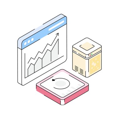 Büyüleyici bir izometrik ikon net bir ağ analizi çiziyor