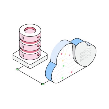 Güvenli bulut veritabanı için görsel olarak izometrik simge bağlanıyor