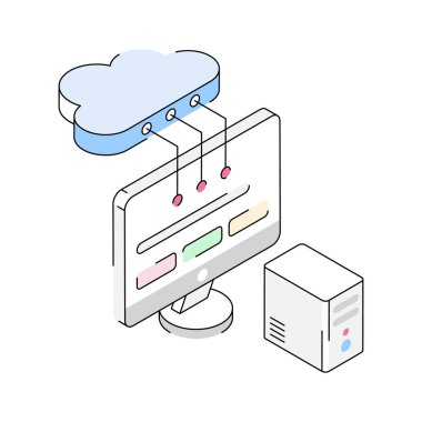 Bulut hesaplamasının modaya uygun izometrik simgesi
